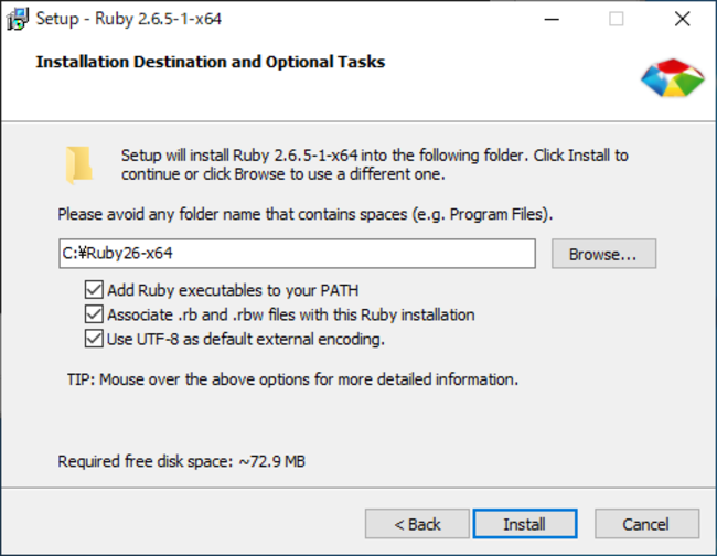 RubyInstaller2 install destination