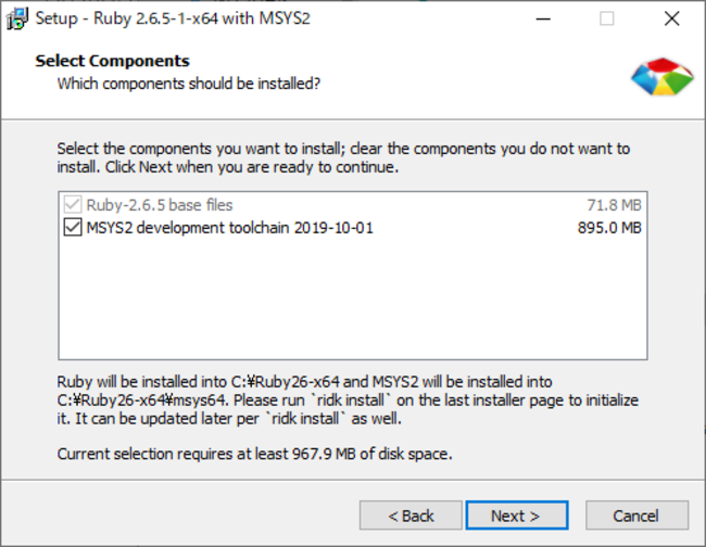 RubyInstaller2 select component